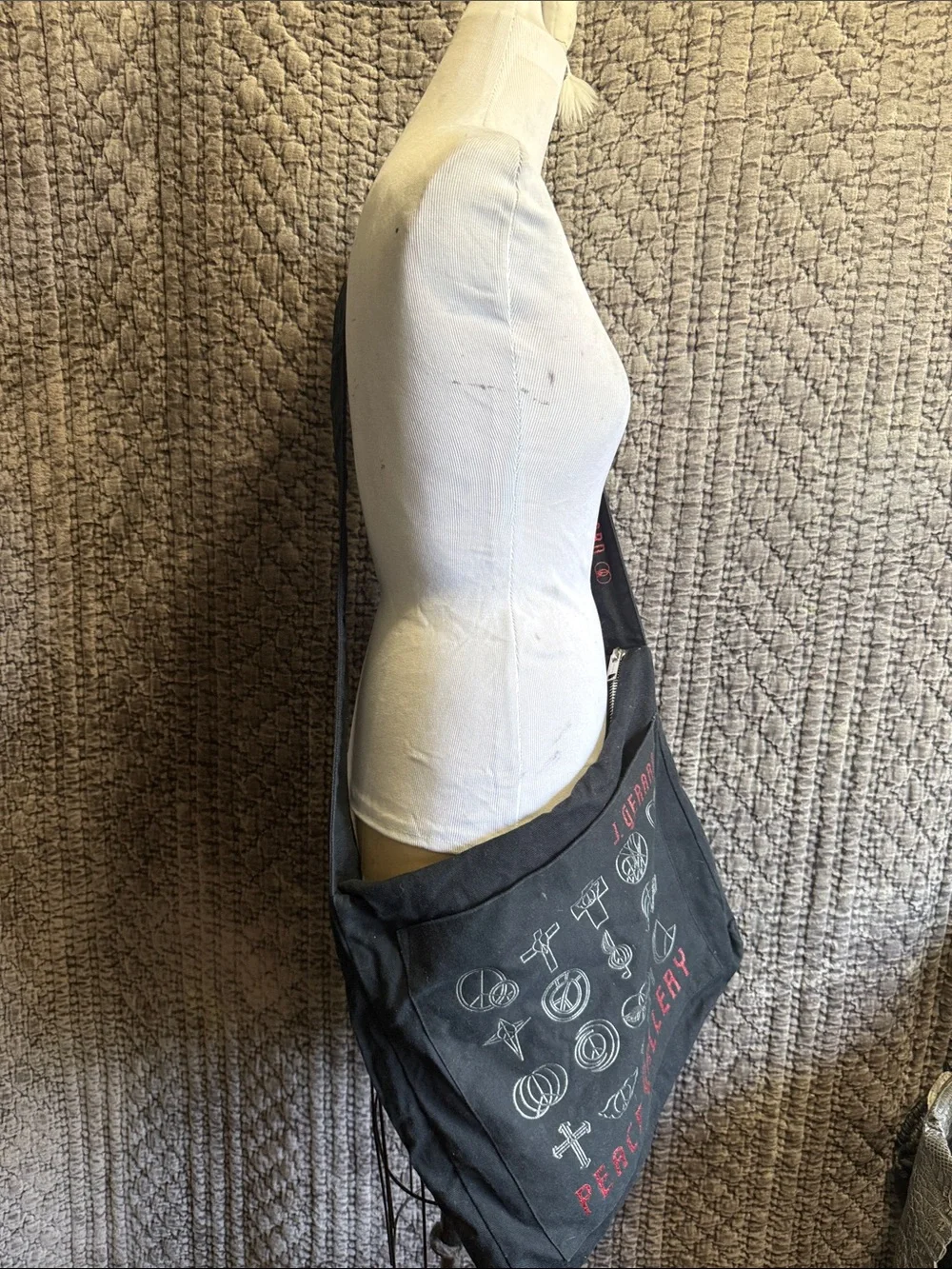 Gallery Canvas Messenger Bag in Black with Red Accents